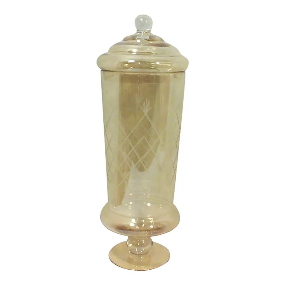 Peach Lustre Tall Cut Gold Glass Apothecary Jar 19”